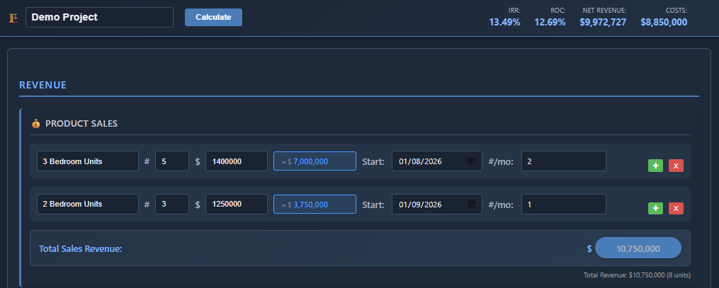 Calculator Interface - Product Sales with Results